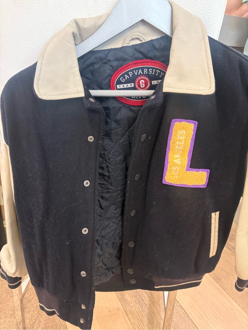 a vintage 1990s Gap Varsity letterman jacket Boys Size M LA Lakers Leather Wool